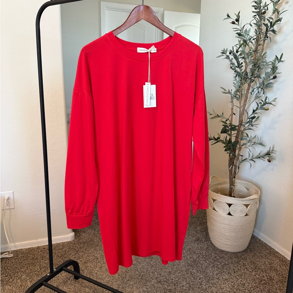 Casual Red Long Sleeve T-Shirt Dress NWT L/XL
